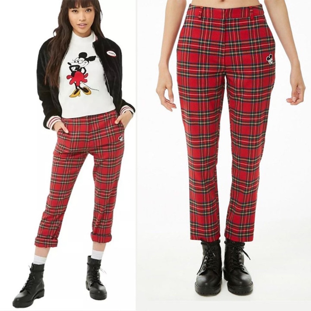 Disney Mickey Mouse Patched Tartan Plaid Pants